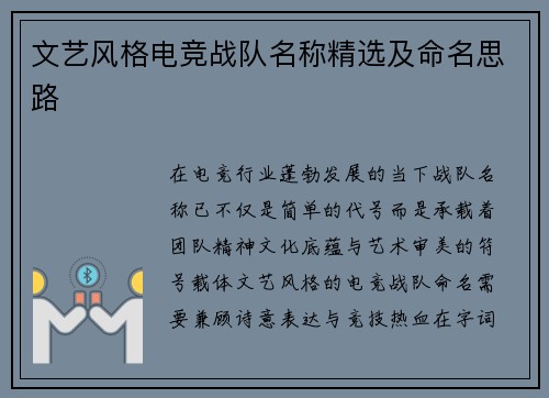 文艺风格电竞战队名称精选及命名思路