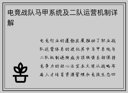 电竞战队马甲系统及二队运营机制详解